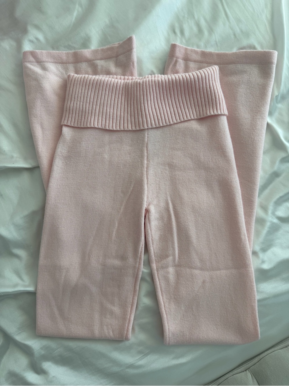 Edikted Light Pink Ribbed Waist Knit Leggings